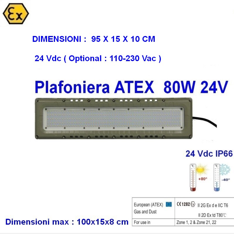 Plafoniera Led Atex 80w 24V Cat. 2 Zona 1, 2, 21, 22